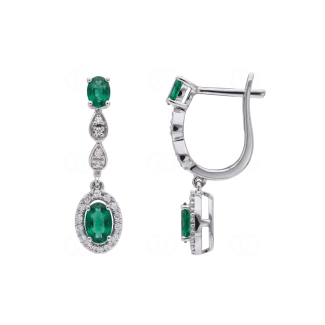 Ohrhänger 750/18 K Weissgold mit Smaragden & Diamanten 0.14 ct - OR-73715-SMA-WG