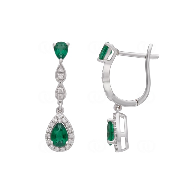 Boucles d'oreilles or gris 750/18 ct avec émeraudes & diamants 0.15 ct - OR-73714-SMA-WG