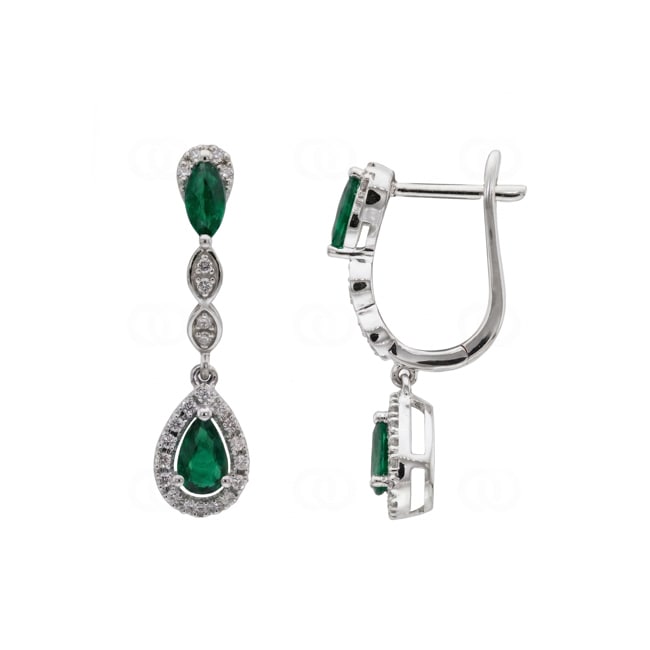 Ohrhänger 750/18 K Weissgold mit Smaragden & Diamanten 0.18 ct - OR-73716-SMA-WG