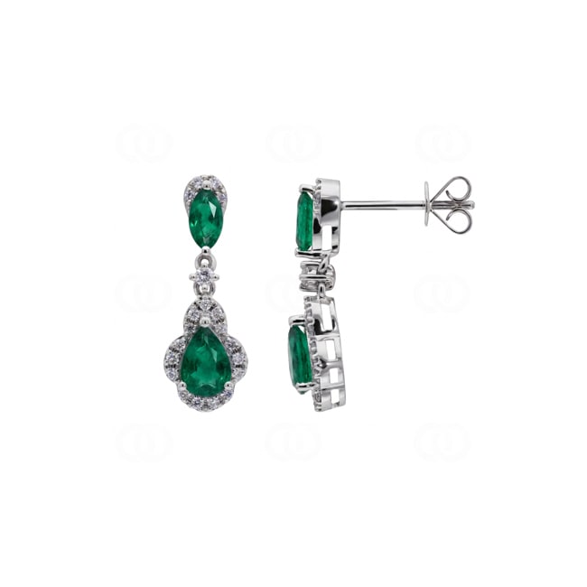 Ohrhänger 750/18 K Weissgold mit Smaragden & Diamanten 0.19 ct - OR-73717-SMA-WG