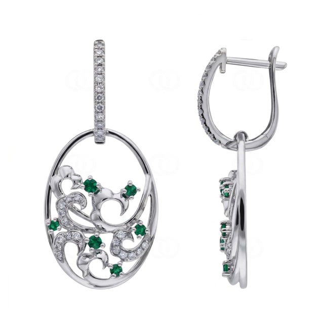 Ohrhänger 750/18 K Weissgold mit Smaragden & Diamanten 0.23 ct - OR-73809-SMA-WG