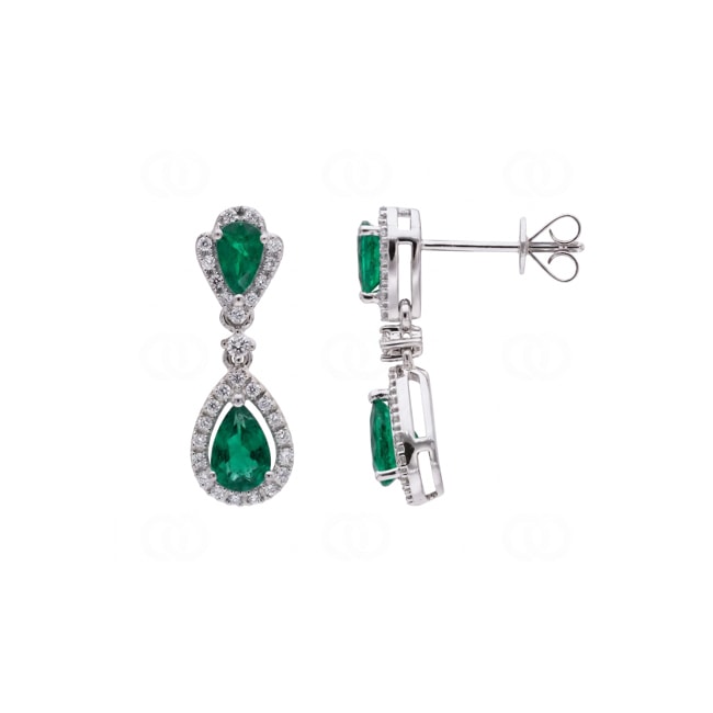 Ohrhänger 750/18 K Weissgold mit Smaragden & Diamanten 0.25 ct - OR-73719-SMA-WG