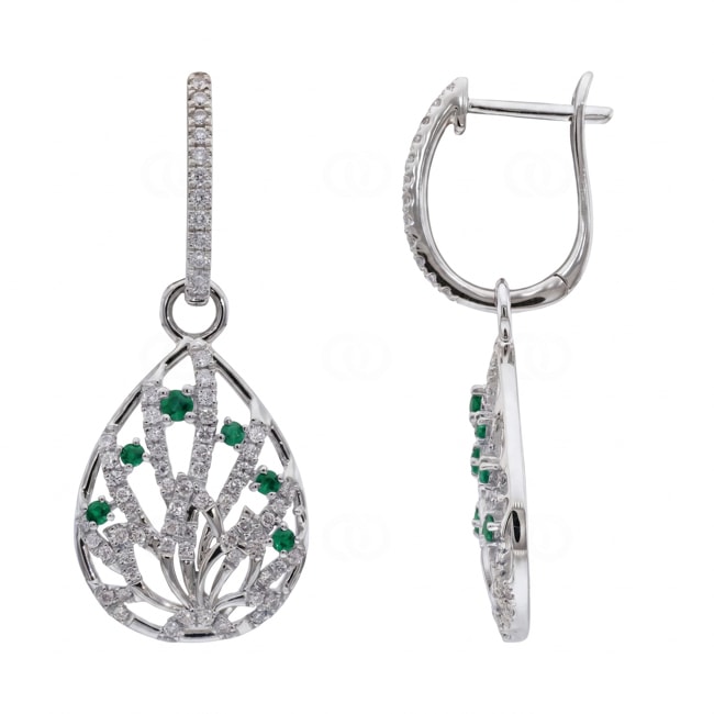 Ohrhänger 750/18 K Weissgold mit Smaragden & Diamanten 0.50 ct - OR-73806-SMA-WG