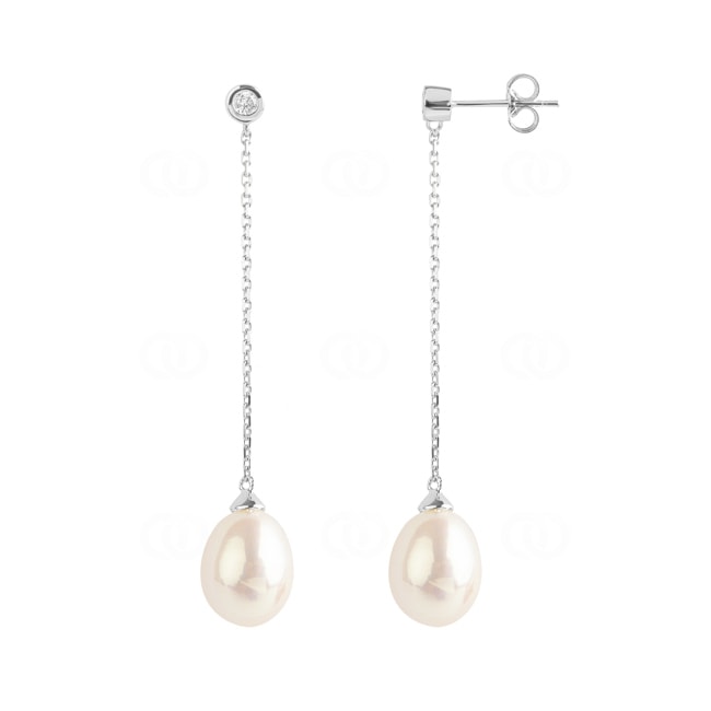 Drop Earrings 750/18 K White Gold with Freshwater Pearl and Diamonds 0.07ct. - 2.305.P1