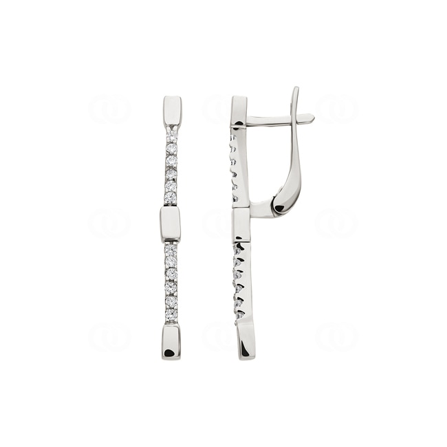 Boucle d'oreilles pendantes or gris 750/18 ct avec zircones - E0124