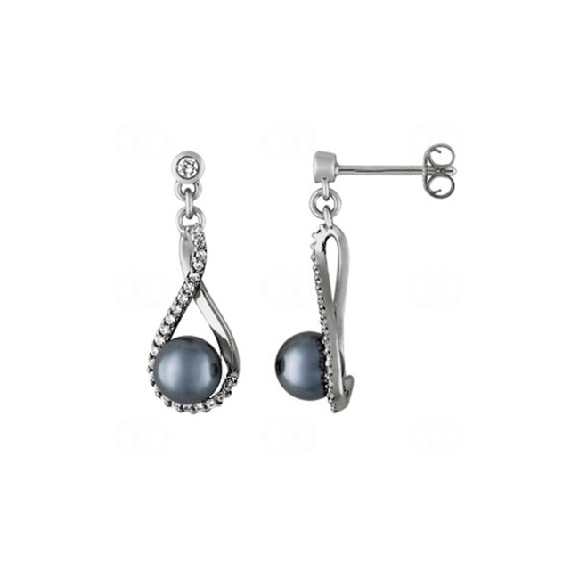 Drop Earrings 925 Silver rhodium-plated with blue Artificial Pearls 6mm & Cubic Zirconia Drop Earrings 925 Silver rhodium-plated with blue Artificial Pearls 6mm & Cubic Zirconia - AIWZ15GZ