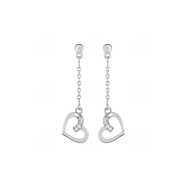 Drop Earrings 925 Silver rhodium-plated Heart with Cubic Zirconia - ASWM40Z