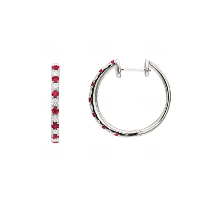 Ohrkreolen 780/18 K Weissgold mit Diamanten 0.22 ct H/Si und Rubine - PE04916-3-WG