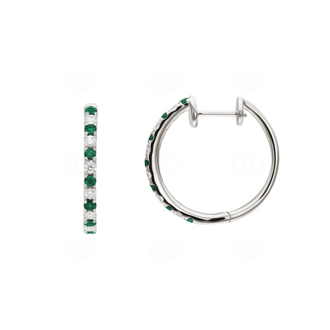 Ohrkreolen 780/18 K Weissgold mit Diamanten 0.24 ct H/Si und Smaragden - PE4916/4