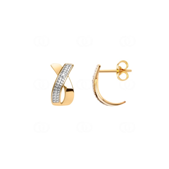 Earrings 750/18 K Yellow and White Gold with Diamonds 0.01ct. H/p1 - 2.090.33