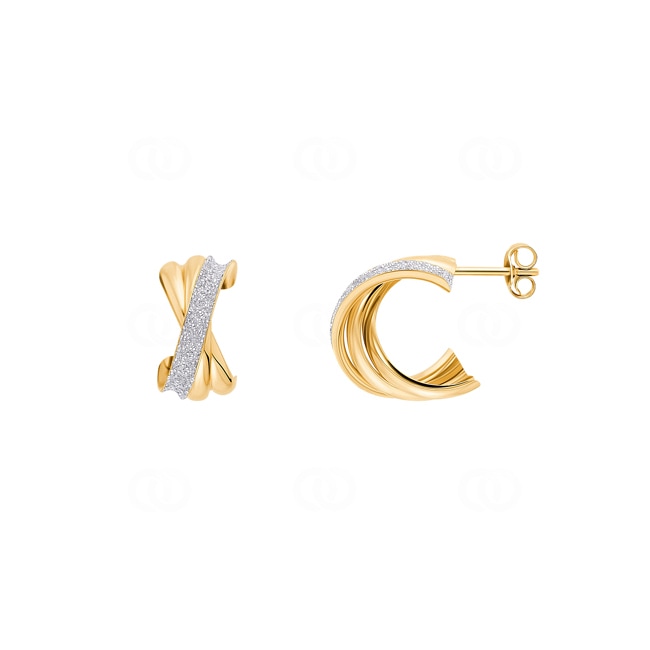 Ohrringe 750/18 K Gelb-/Weissgold mit Glitzer - 3733G