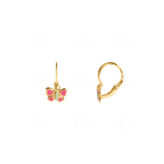 Earrings 750/18 K Yellow Gold Butterfly with Lacquer - 8492