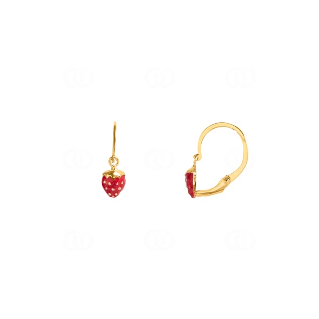 Earrings 750/18 K Yellow Gold Strawberries with red Lacquer - 8386
