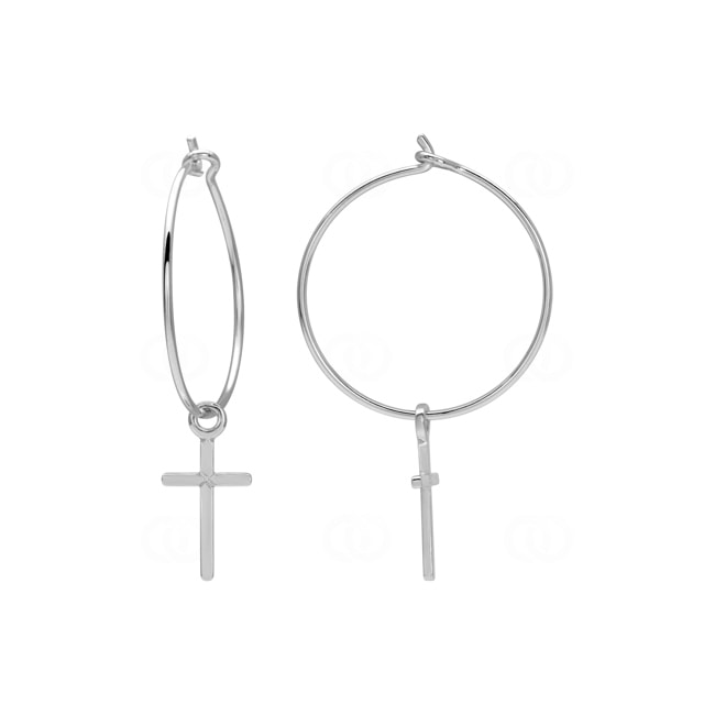 Earrings 925 Silver rhodium-plated Ø 20mm, Cross - 335706