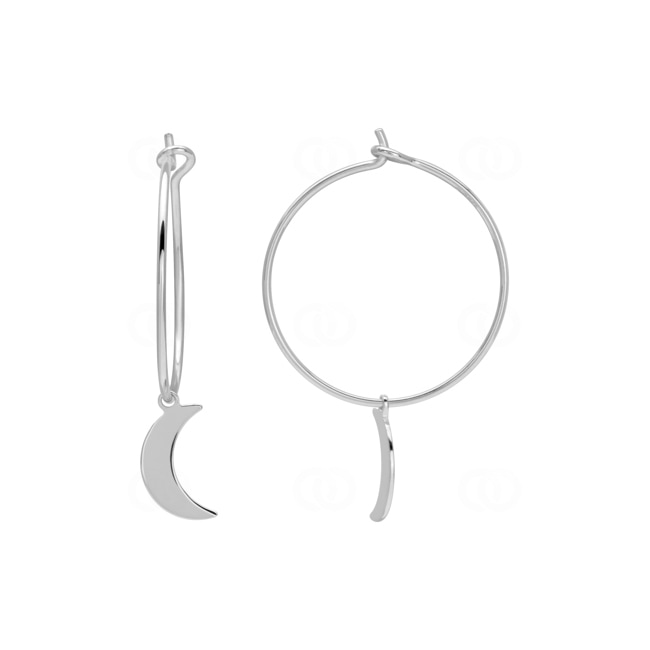 Earrings 925 Silver rhodium-plated Ø 20mm, Moon - 335707
