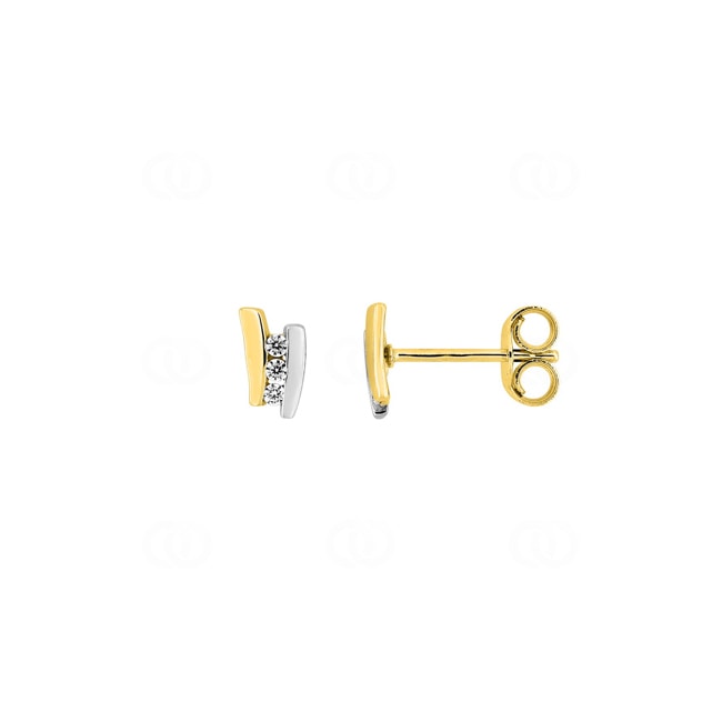 Stud Earrings 375/9 K Yellow Gold two-tone with Cubic Zirconia Trilogy - 29SJ61BZ