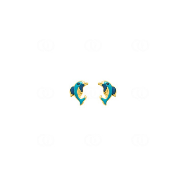 Boucles D'oreilles Enfants En Or 333 (8 Carats) - Pendentif Dauphin 3D Brillant - Sans Pierre
