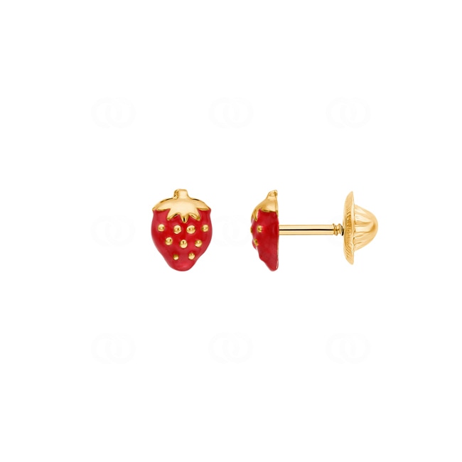 Ohrstecker 375/9 K Gelbgold Erdbeeren lackiert - 650096
