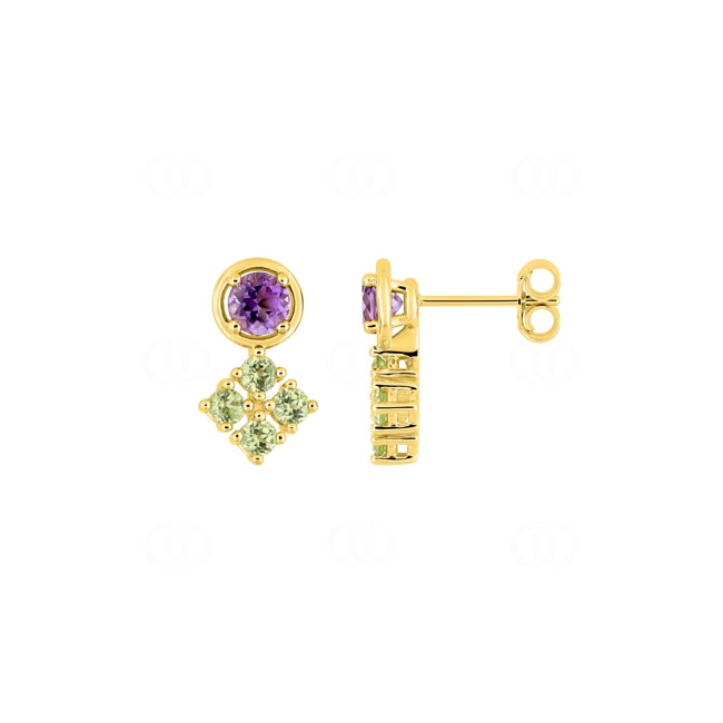 Clous d'oreilles or jaune 375/9 ct avec améthystes & péridots - 297410.V0