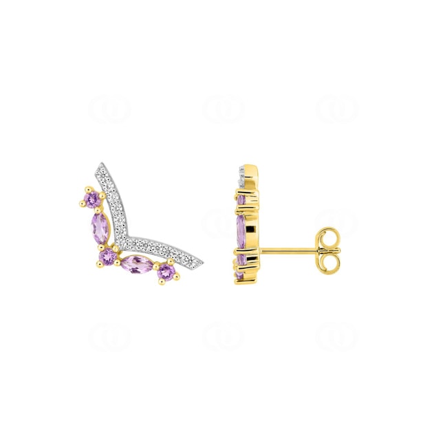 Clous d'oreilles or jaune 375/9 ct avec améthystes & zircones - 297498.A3