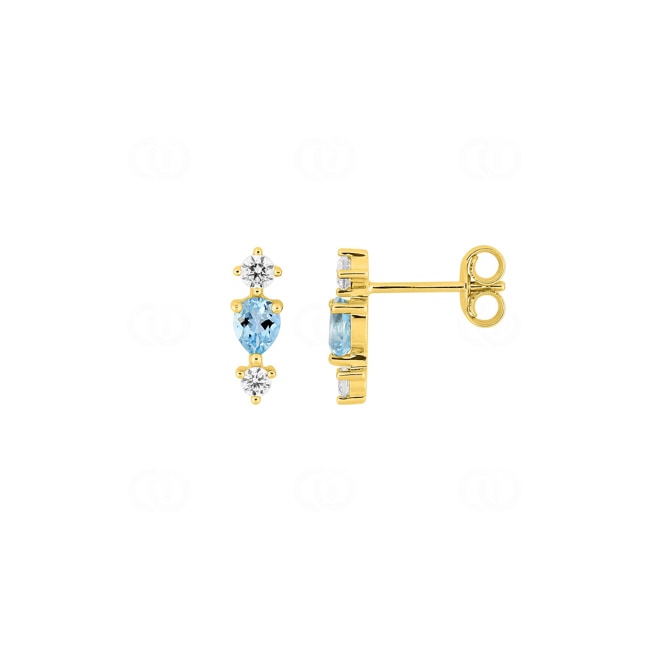 Clous d'oreilles or jaune 375/9 ct avec topazes bleues et zircones - 297455.T0