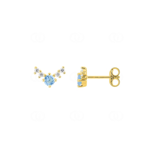 Clous d'oreilles or jaune 375/9 ct avec topazes bleues & zircones - 297438.T0