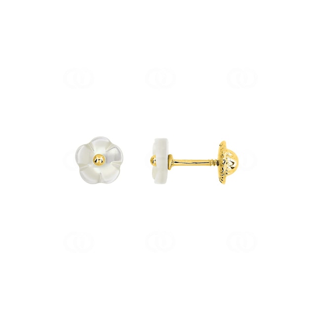 Clous d'oreilles or jaune 375/9 ct avec fleur en nacre - 29MP92JNB