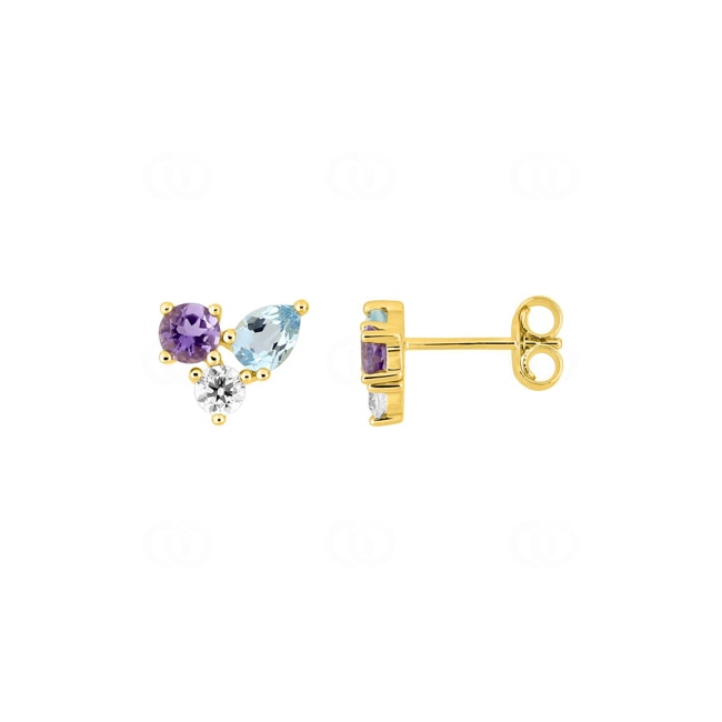 Clous d'oreilles or jaune 375/9 ct avec multi-pierres fines - 297445.V0