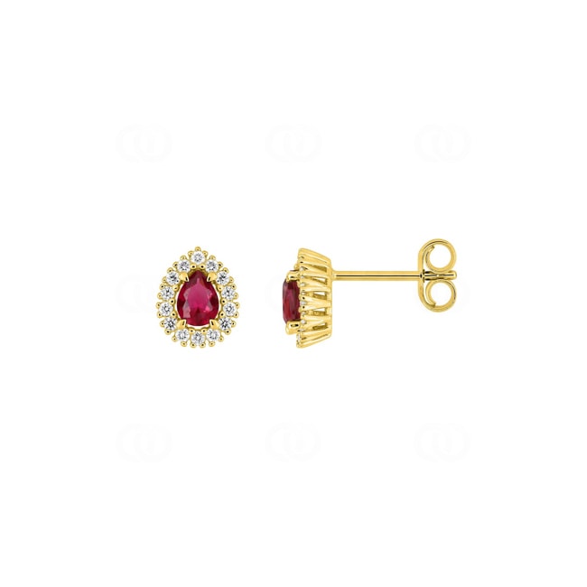 Ohrstecker 375/9 K Gelbgold mit Lab Grown Rubin & Diamanten 0.14 ct - 9KLGR222Y