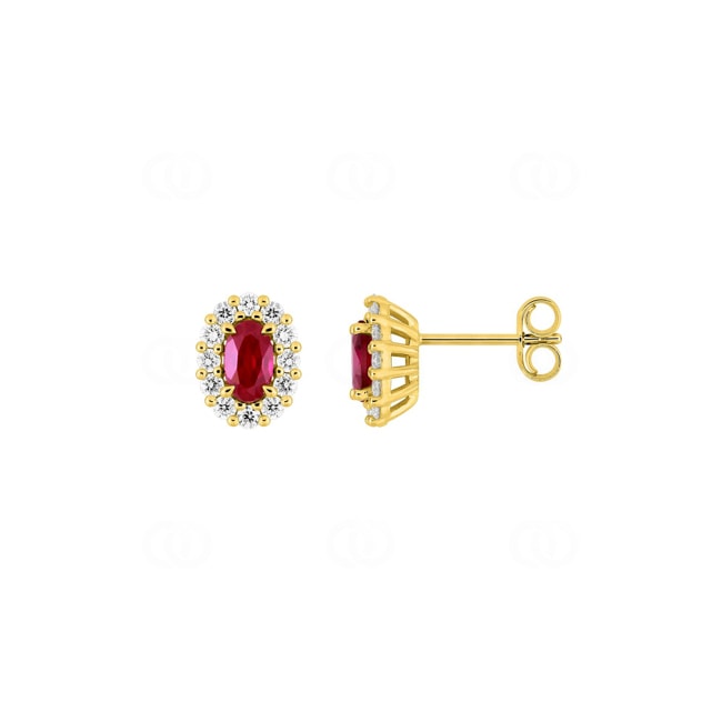 Clous d'oreilles or jaune 375/9 ct avec rubis et diamants de laboratoire 0.34 ct - 9KLGR228Y