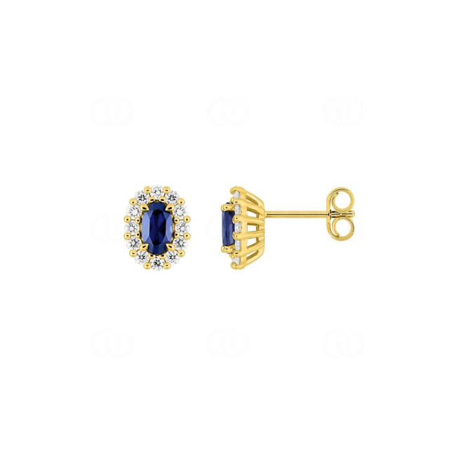 Stud Earrings 375/9 K Yellow Gold with Lab Grown Sapphire & Diamonds 0.34 ct - 9KLGS228Y