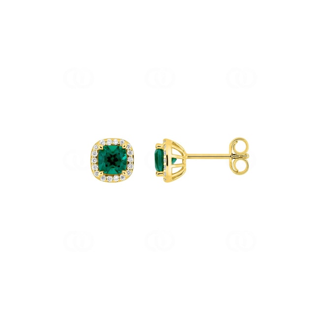Ohrstecker 375/9 K Gelbgold mit Lab Grown Smaragd & Diamanten 0.11 ct - 9KLGE230Y