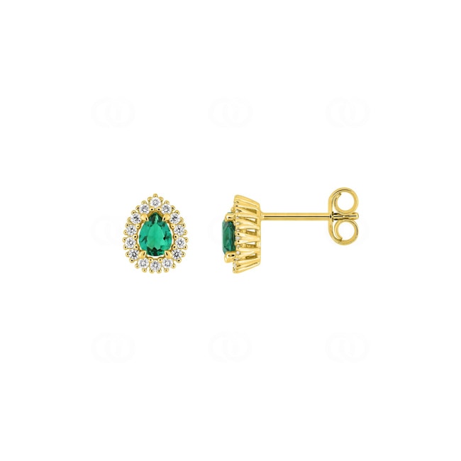 Ohrstecker 375/9 K Gelbgold mit Lab Grown Smaragd & Diamanten 0.14 ct - 9KLGE222Y