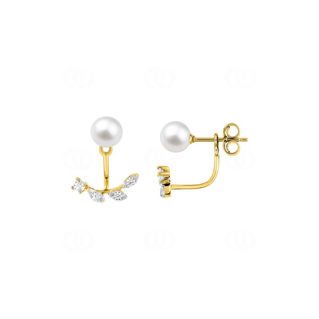 Clous d'oreilles or jaune 375/9 ct avec perle & zircones - 297092.P3