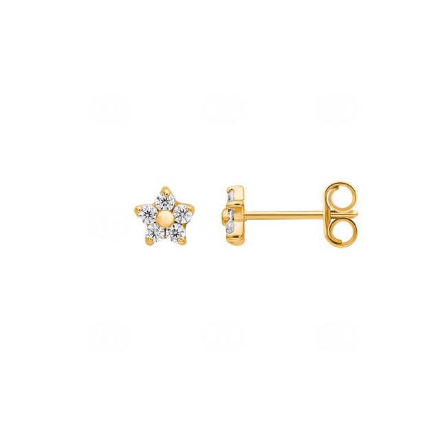 Stud Earrings 375/9 K Yellow Gold Star with Cubic Zirconia - 293005.Z0