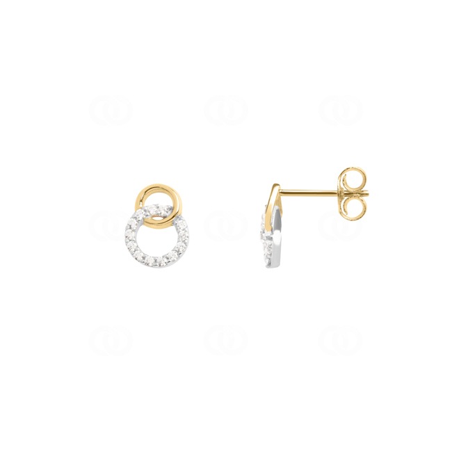 Stud Earrings 375/9 K Yellow Gold Intertwined Circles with Cubic Zirconia - 293052.Z3