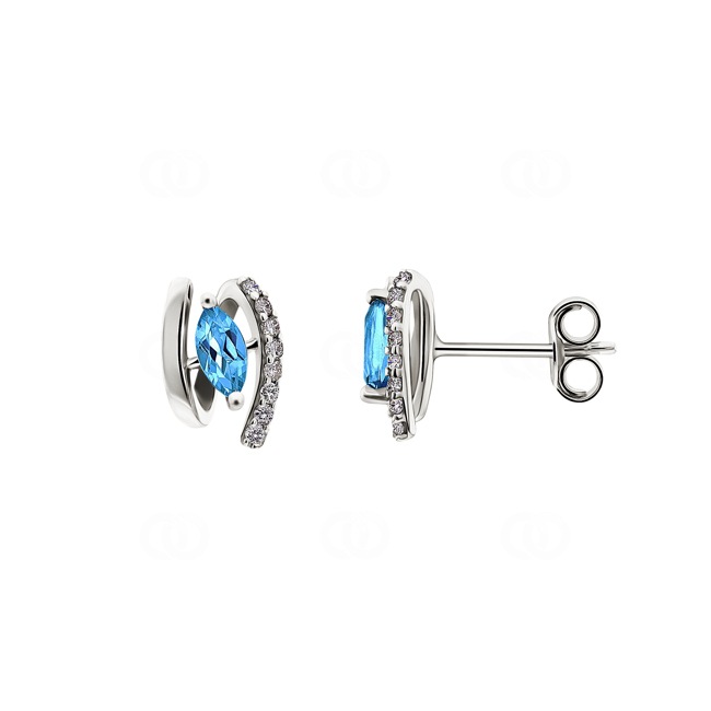 Stud Earrings 375/9 K White Gold with Blue Topaz & Cubic Zirconia - 2SA713GTZ
