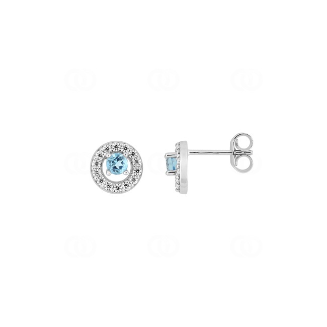 Ohrstecker 375/9 K Weissgold mit Blautopas & Zirkonia - 297307.T1