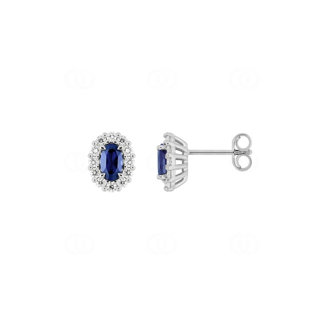Stud Earrings 375/9 K White Gold with Lab Grown Sapphire & Diamonds 0.34 ct - 9KLGS228W