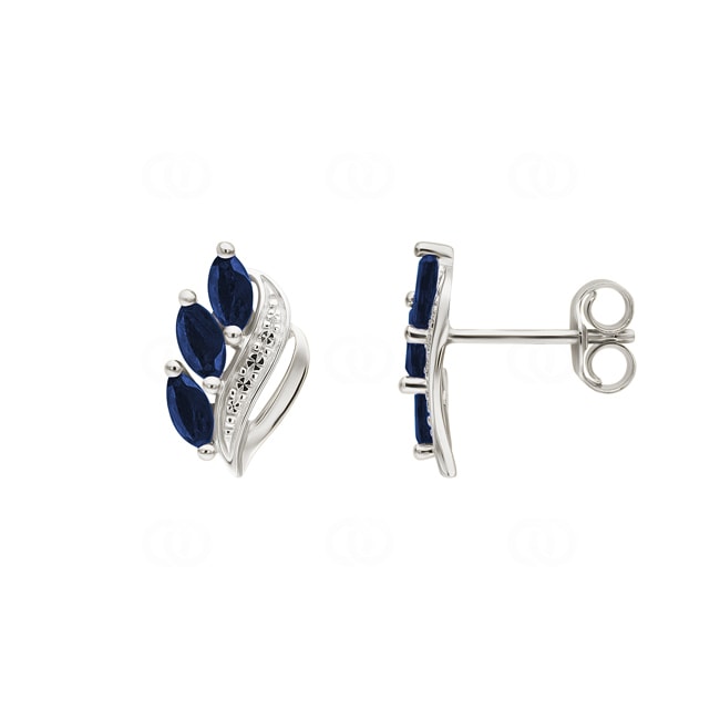 Clous d'oreilles or gris 375/9 ct avec saphir - 29PF12GS