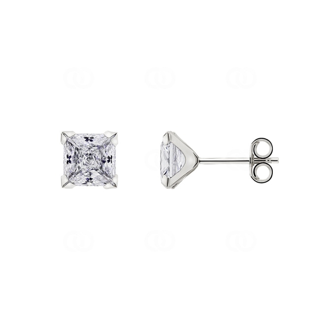 Stud Earrings 375/9 K White Gold with square Cubic Zirconia 6mm - 9K80386GZ