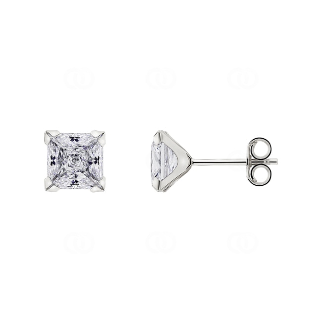 Stud Earrings 375/9 K White Gold with square Cubic Zirconia 7mm - 9K80387GZ