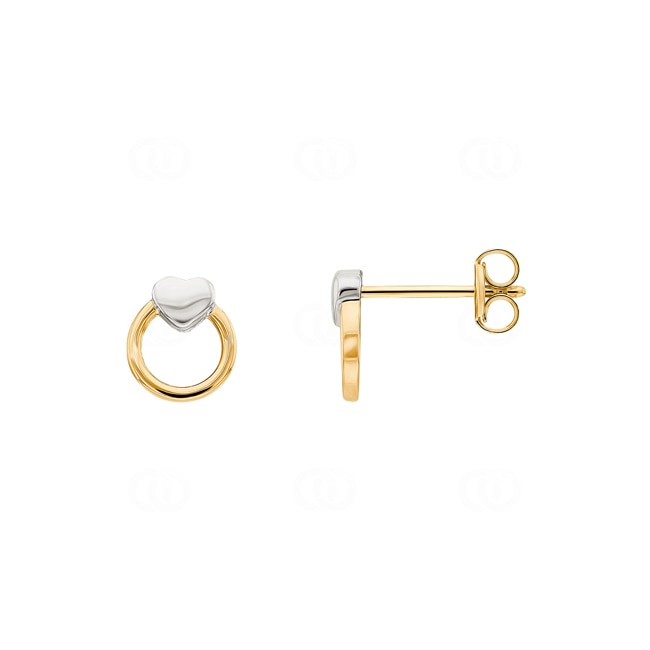 Stud Earrings 750/18 K Yellow and White Gold Heart - 195802.6