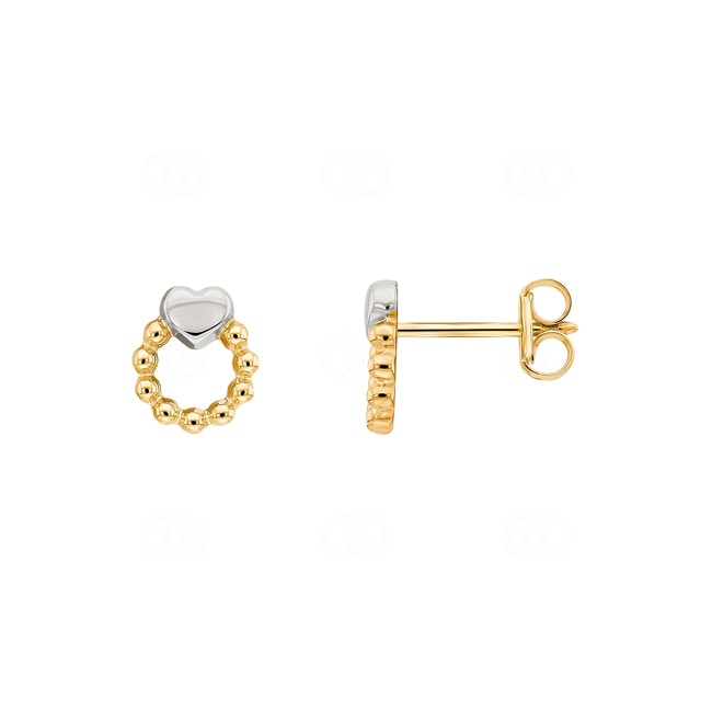 Stud Earrings 750/18 K Yellow and White Gold Heart - 195822.6
