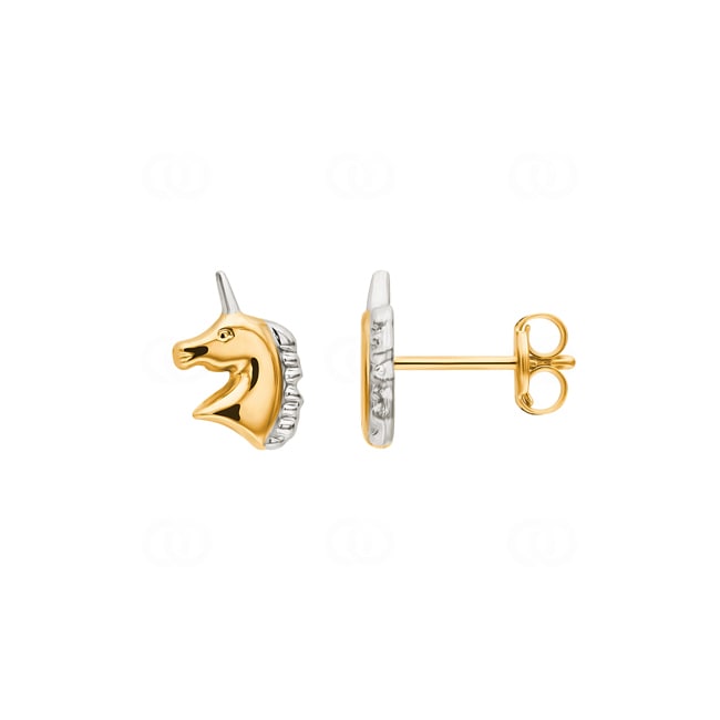 Clous d'oreilles or bicolore 750/18 ct Licorne - 199472.6