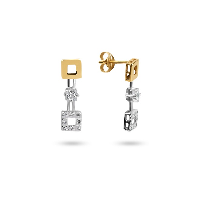 Stud Earrings 750/18 K Yellow and White Gold with Cubic Zirconia - 16418