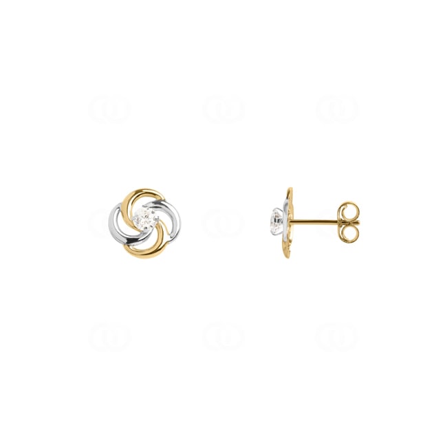 Stud Earrings 750/18 K Yellow and White Gold with Cubic Zirconia - 28SA716BZ