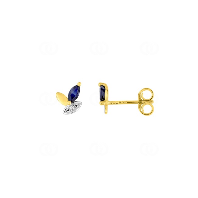 Ohrstecker 750/18 K Gelbgold bicolor mit Saphir & Zirkonia - 2.7143.S3