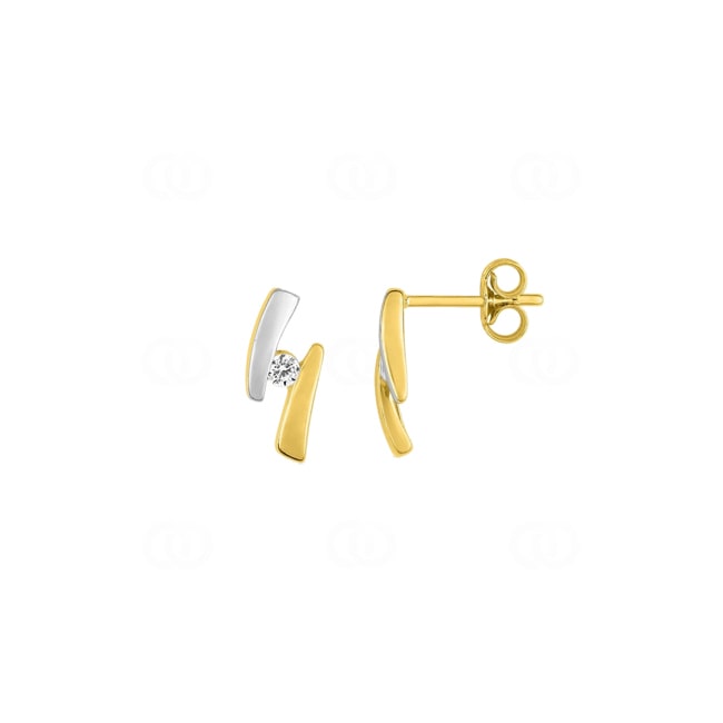 Clous d'oreilles 750/18 K or jaune bicolore avec zircones - 2.152.Z3