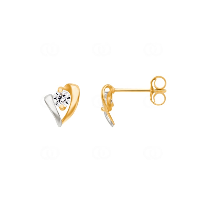 Clous d'oreilles or jaune 750/18 ct bicolore avec zircones - IB233BZ